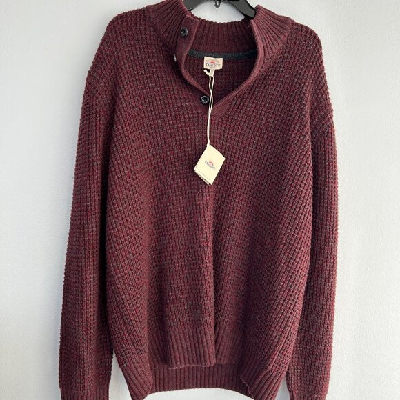 FAHERTY Men's Wool & Cashmere Maroon Knit Quarter Button Sweater - Picture 4 of 5